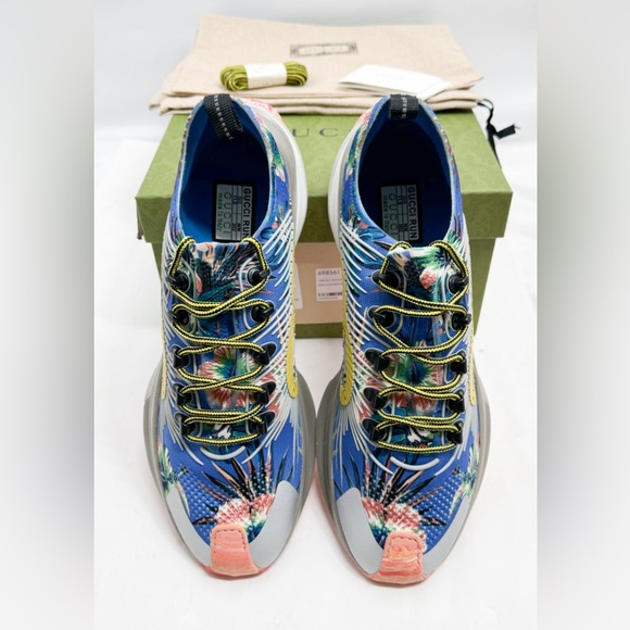 Gucci Marble and Floral Run Sneakers 'Blue Yellow White' 698561-UZI10-8470 🔥😳 - Picture 3 of 16